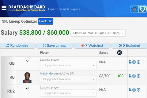 NFL FanDuel Lineup Optimizer, Daily Fantasy Sports (DFS)